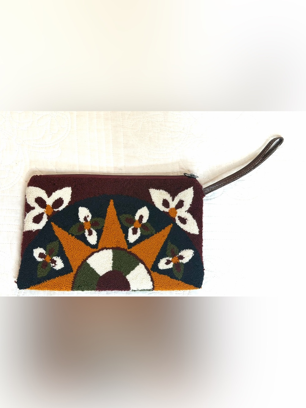 Bohemian Geometric Pattern Multicolor Clutch Wristlet Bag Punchneedle